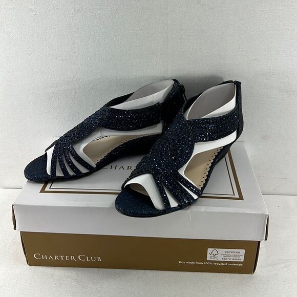Charter Club Shoes - Charter Club Ginifur 2P Navy Wedge Sandals Various Sizes